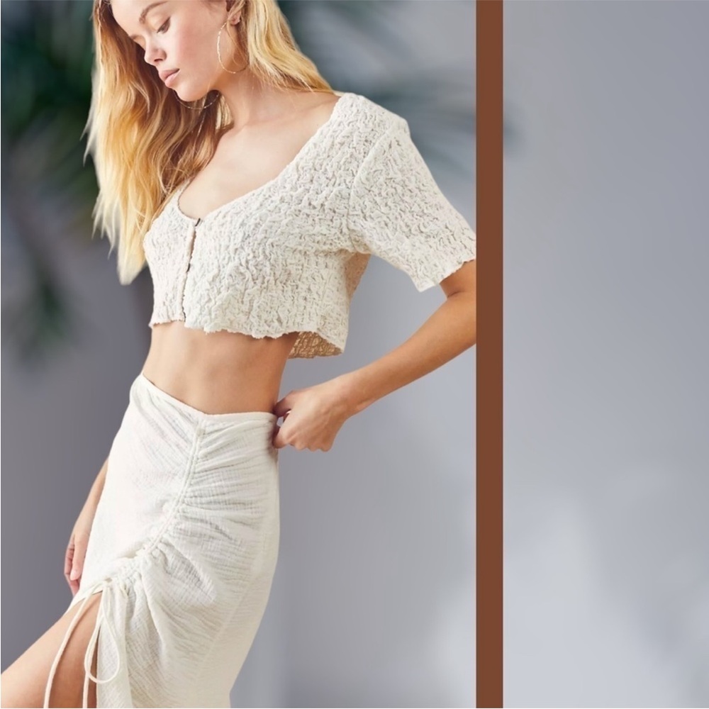 Free People New Natural Cerine Ruched Midi Skirt in Ivory NWOT - Picture 5 of 16